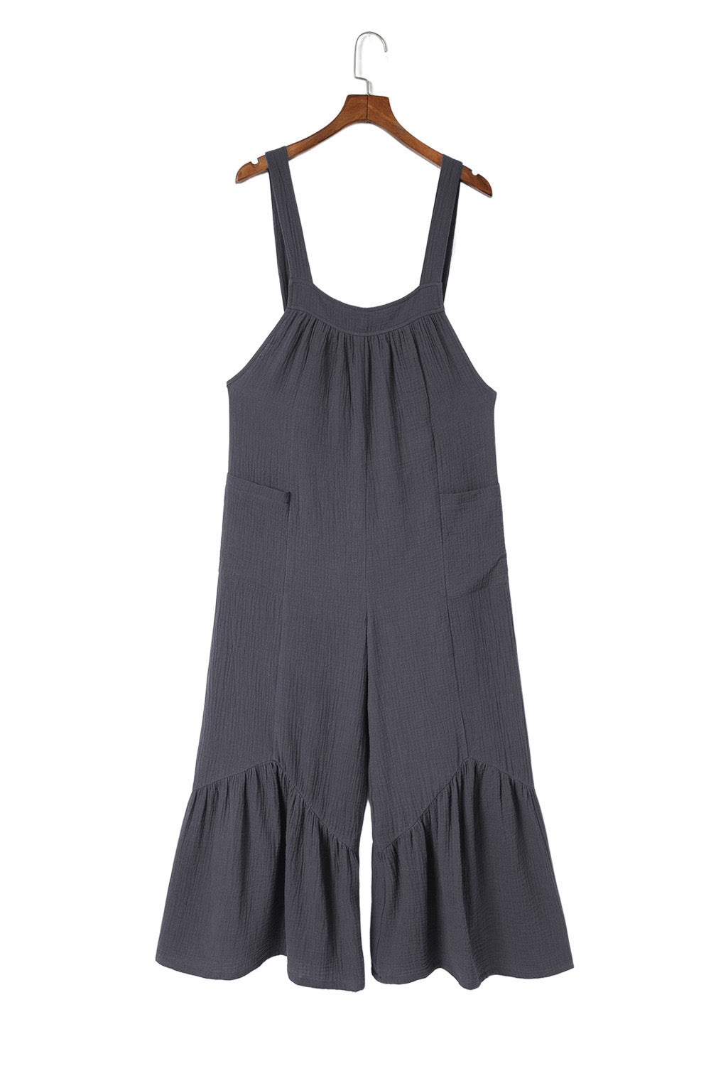 Grey Solid Color Sleeveless Flare Leg Jumpsuit with Pockets