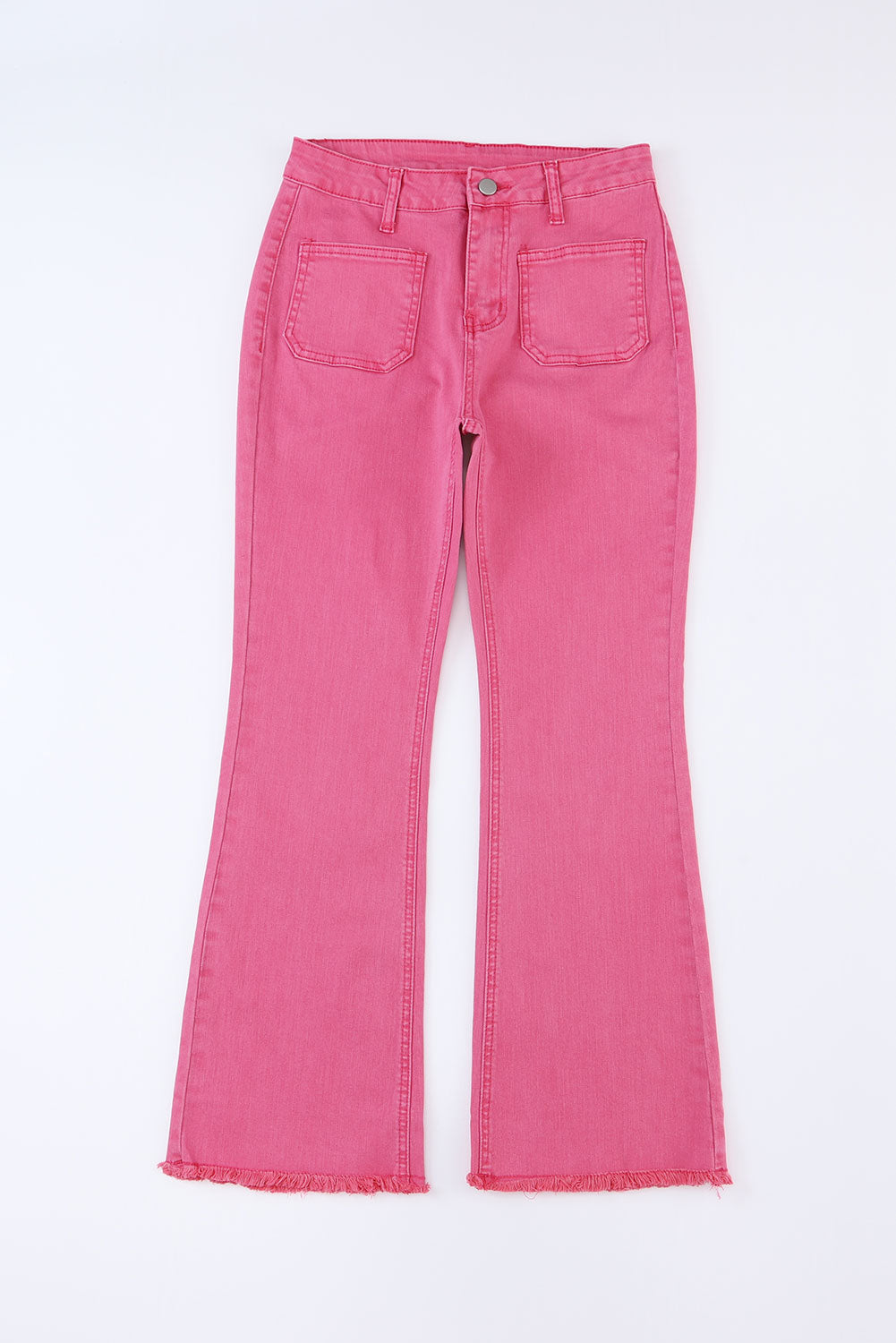 Jeans - Raw Hem Light Wash Flare Mid Rise