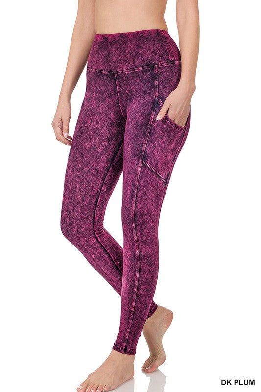 Zenana Mineral Wash Wide Waistband Full-Length Leggings