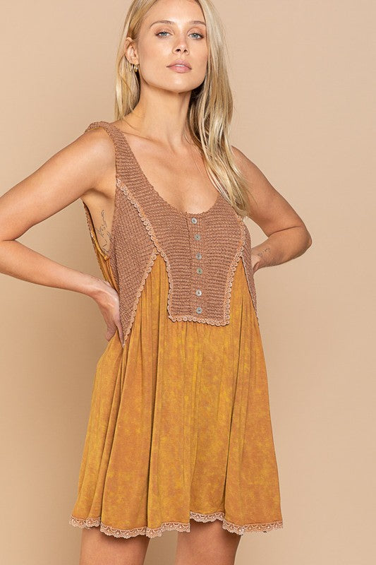 Pol Flowy Knit Paneled Tank Top