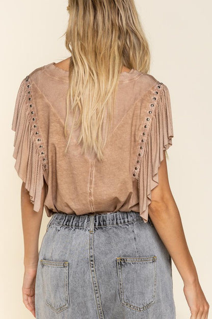 Pol Studded Flutter Sleeve T-shirt