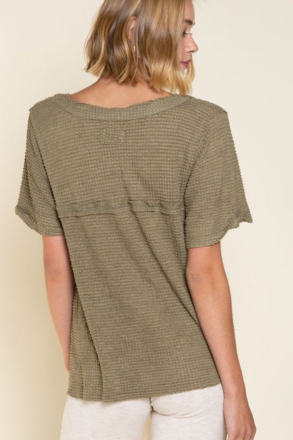 Pol V-neck Waffle Knit Top