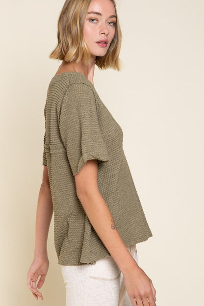 Pol V-neck Waffle Knit Top