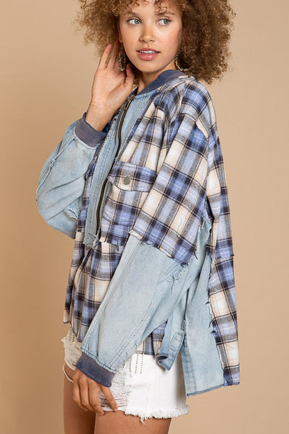 Pol Patchwork Denim plaid Pullover