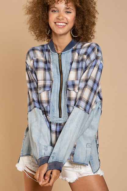 Pol Patchwork Denim plaid Pullover