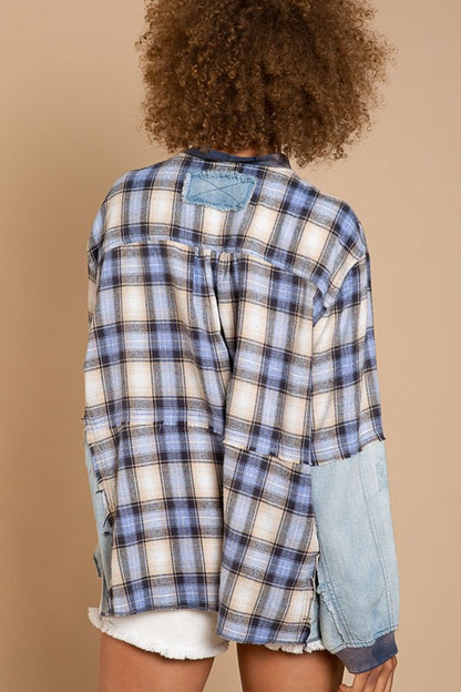 Pol Patchwork Denim plaid Pullover