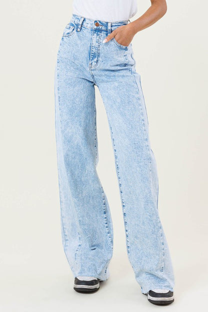 Vibrant MIU Color Block Wide Leg Jeans