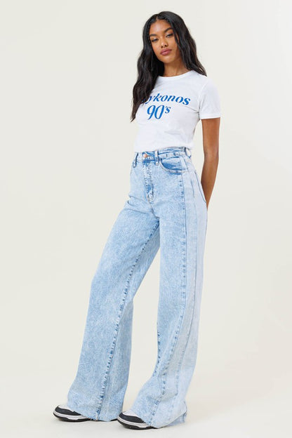 Vibrant MIU Color Block Wide Leg Jeans