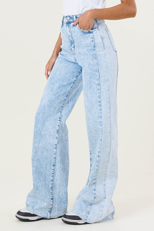 Vibrant MIU Color Block Wide Leg Jeans