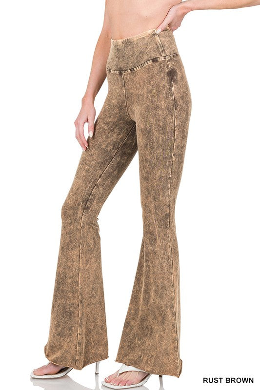 Zenana Acid Wash Raw Edge Hem Flares