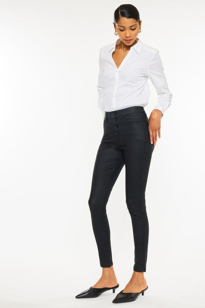 Jeans - "KanCan" High Rise Black Coated Ankle Skinny