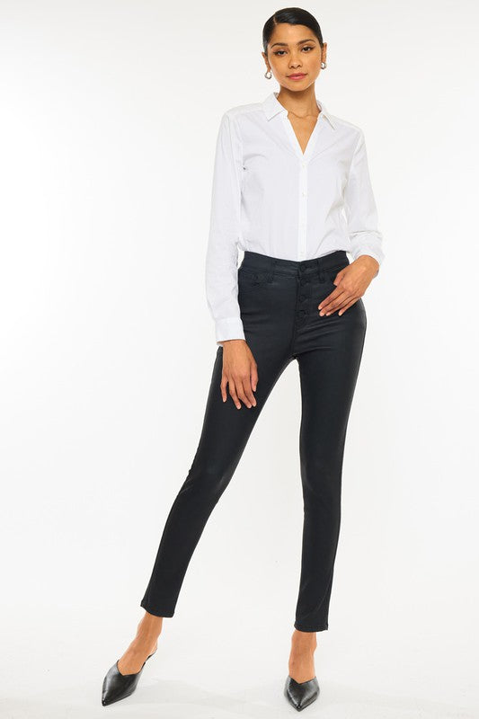 Jeans - "KanCan" High Rise Black Coated Ankle Skinny