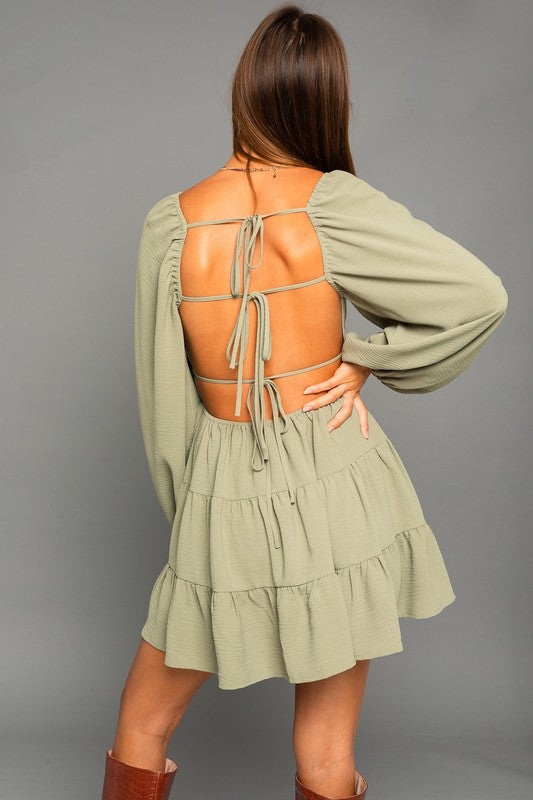 Dress - "Le Lis" Long Sleeve Open Back