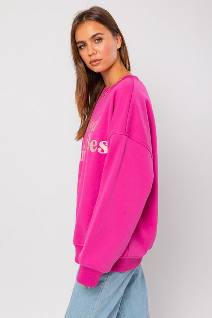 LETTER EMBROIDERY OVERSIZED SWEAT SHIRT