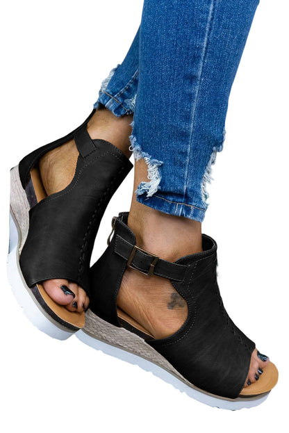 Sandals - Cutout Buckle Strap Platform