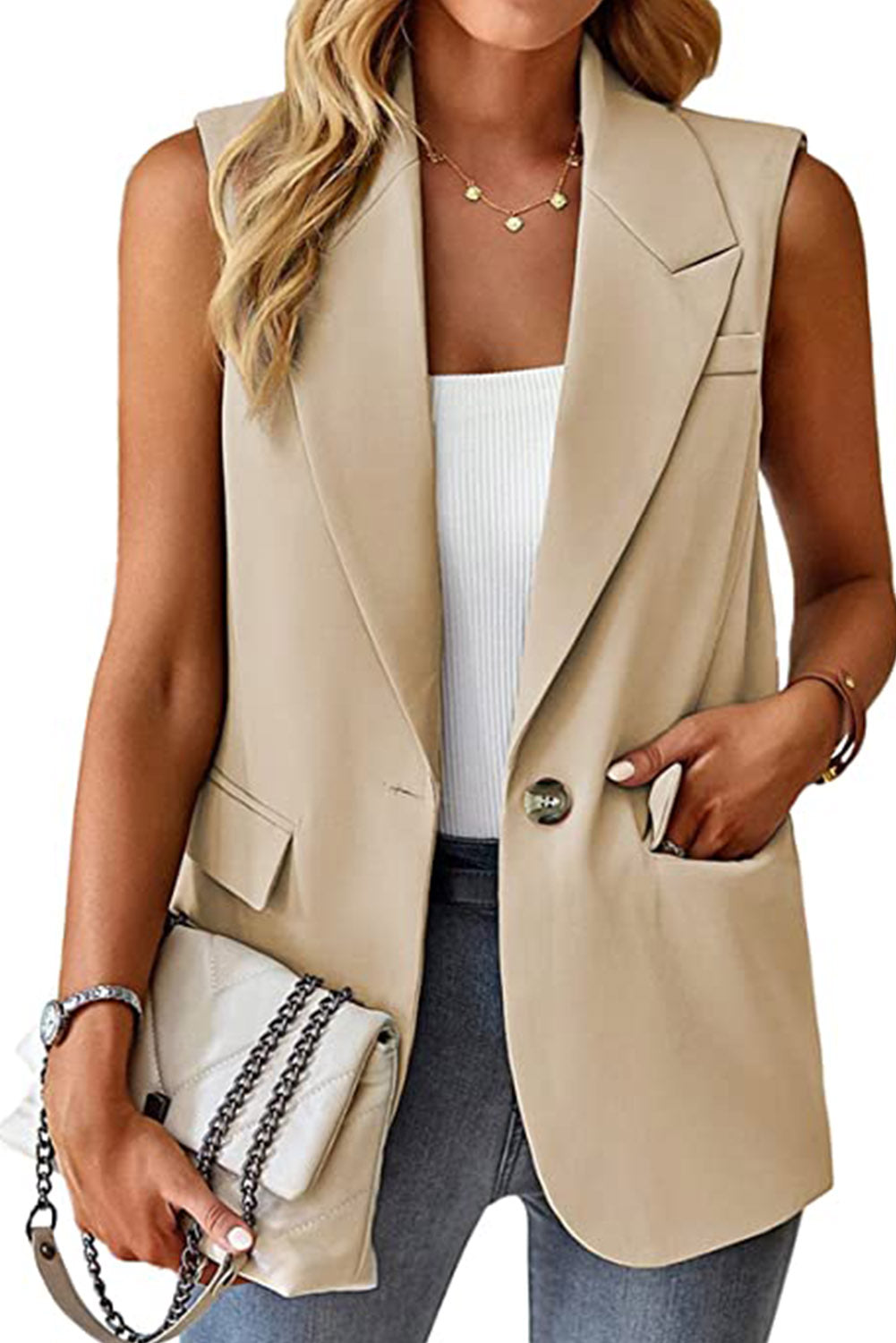 Blazer - Vest Single Button Pocketed Lapel