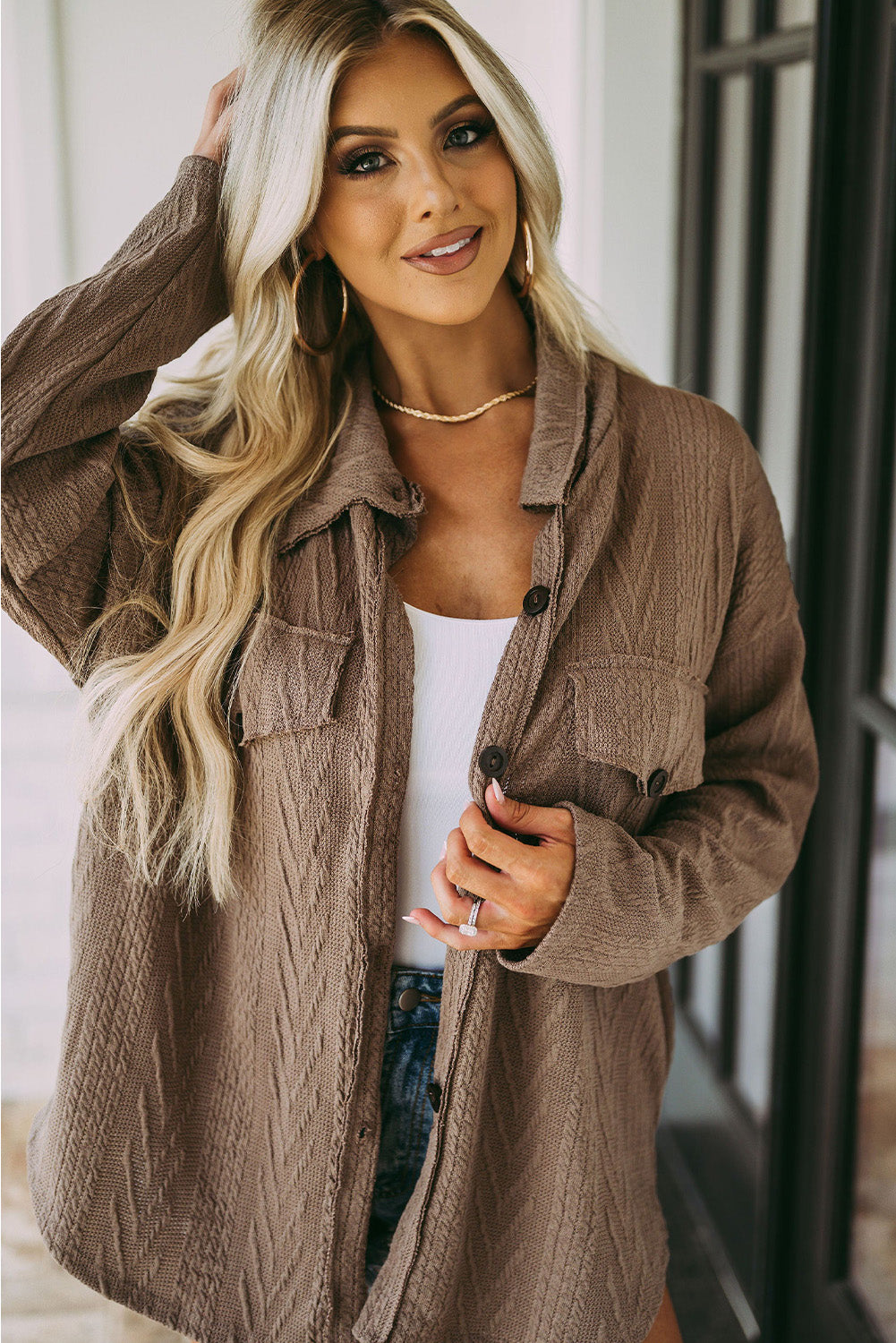 Casual Textured Oversized Knit Jacket