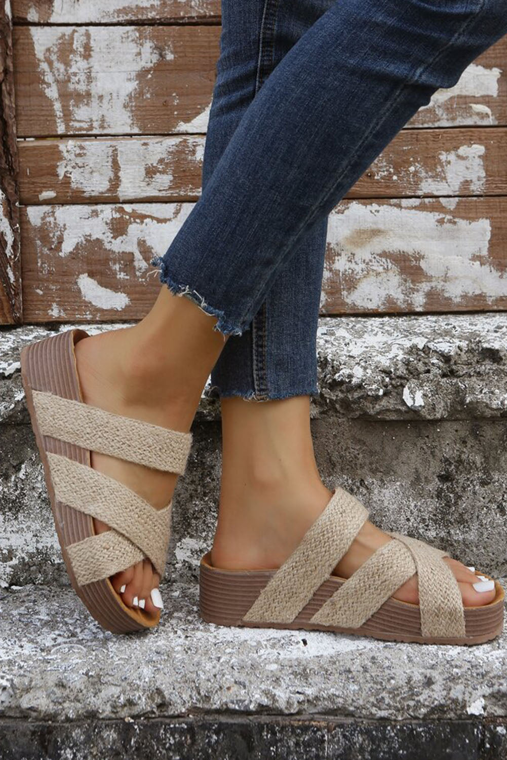 Sandals - Woven Platform Slip-on