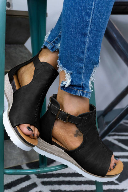 Sandals - Cutout Buckle Strap Platform