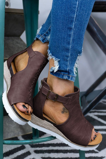 Sandals - Cutout Buckle Strap Platform