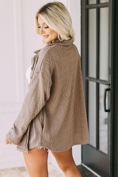 Casual Textured Oversized Knit Jacket