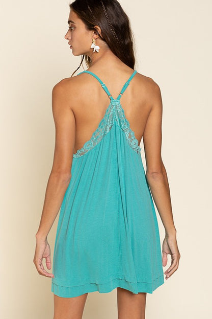 Sleeveless Deep V-neck POL Dress with Lace on Front