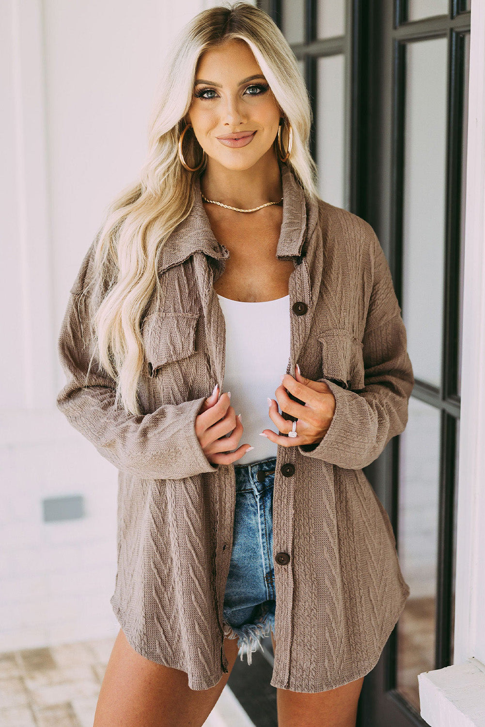 Casual Textured Oversized Knit Jacket