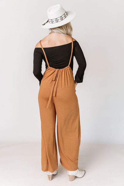 High Rise Drawstring Wide Leg Suspender Pants