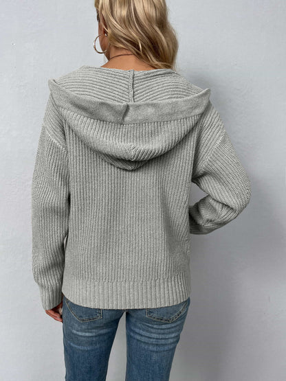 Cardigan - Zip-Up Drawstring Detail Hooded