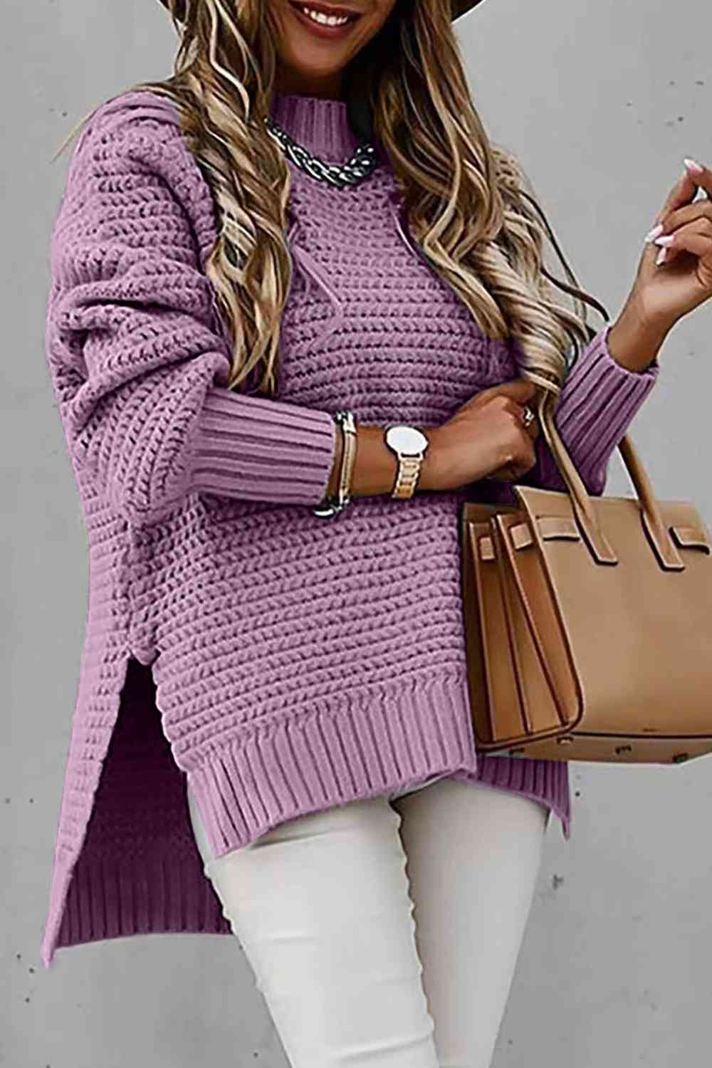 Sweater - Round Neck Side Slit