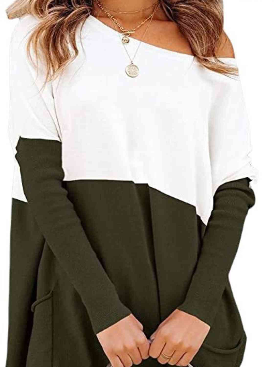 Sweater - Two Tone Pullover  with Pockets