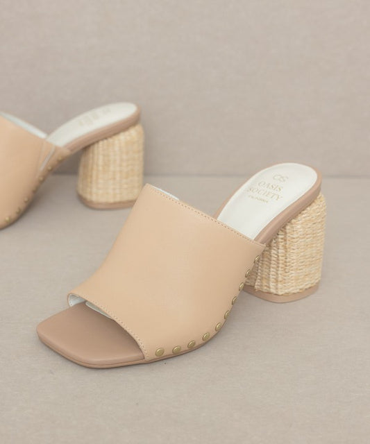 Heels - "OASIS SOCIETY" Studded Raffia Slide