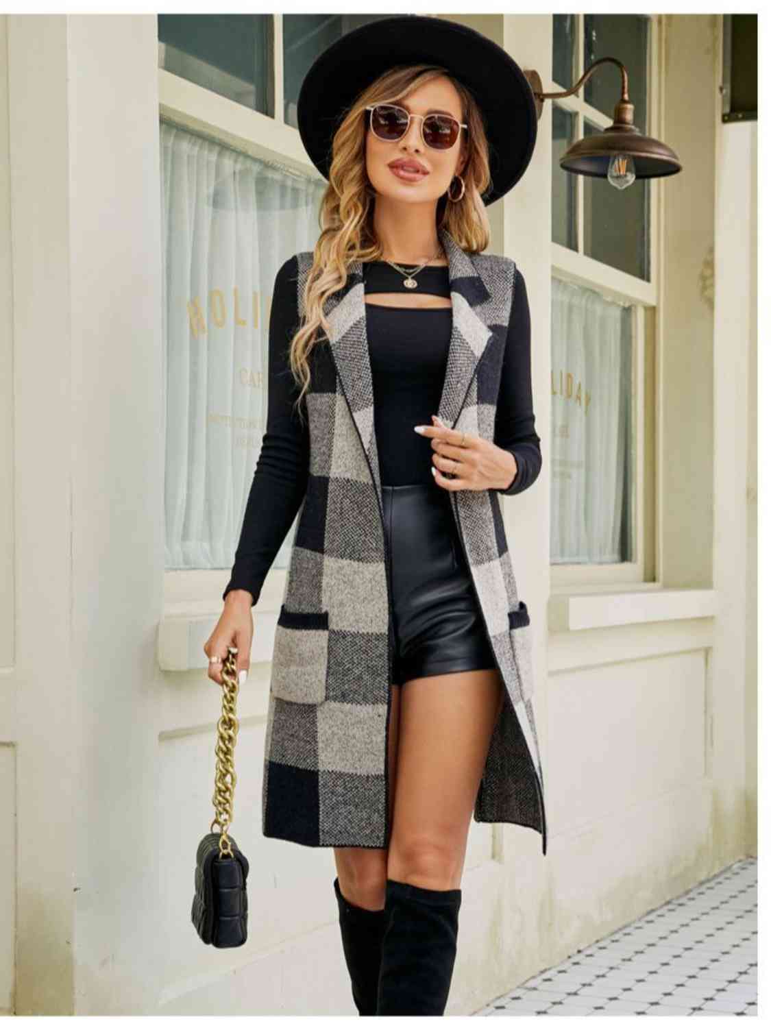 Vest - Plaid Lapel Collar Long