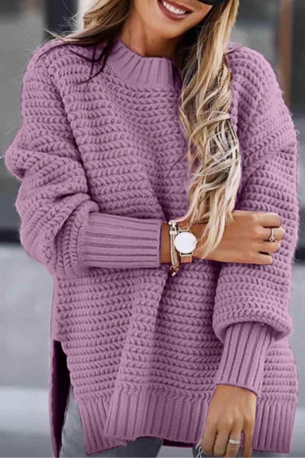 Sweater - Round Neck Side Slit