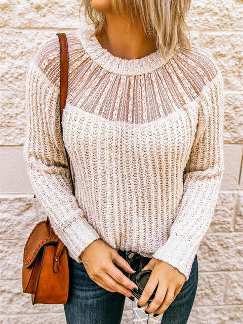 Round Neck Rib-Knit Sweater