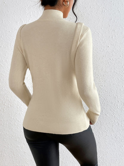 Turtleneck - Knit Top Button Detail