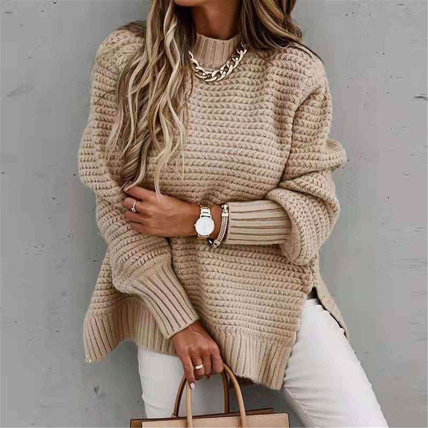 Sweater - Round Neck Side Slit