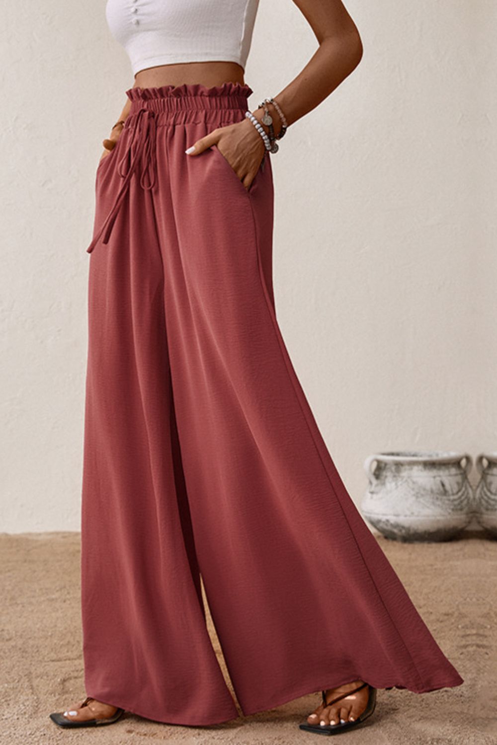 Pants - Smocked Paperbag Waist Wide Leg