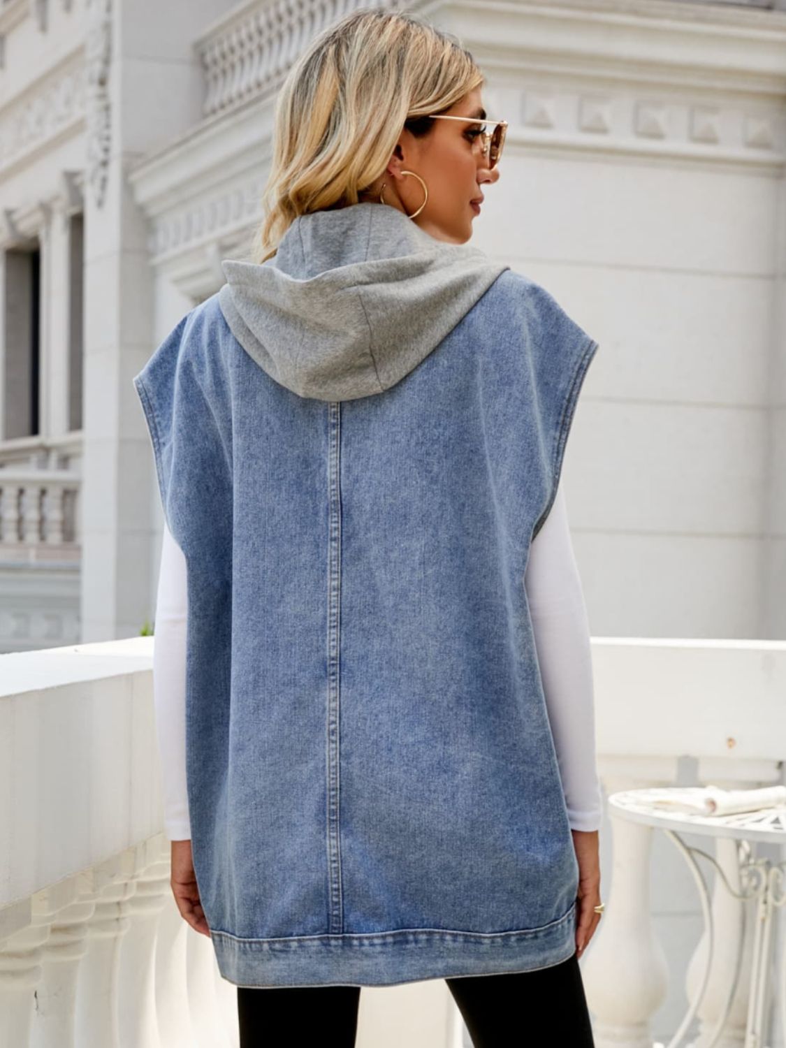 Vest Hooded Sleeveless Denim Top with Pockets