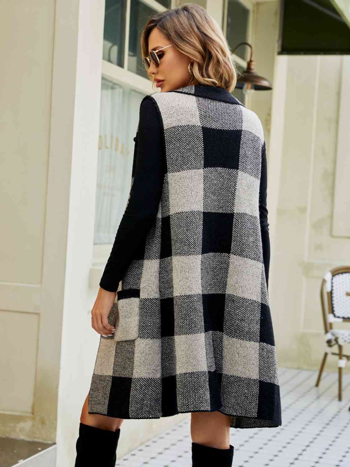 Vest - Plaid Lapel Collar Long