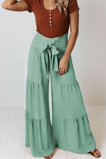 Pants - Tie Front Smocked Tiered Culottes