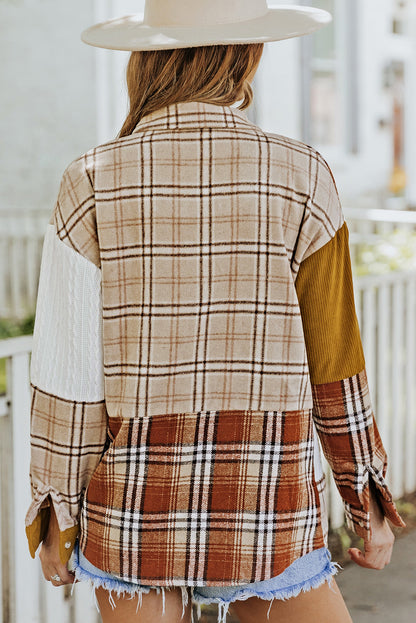 Shacket - "Double Take" Plaid Color Block Dropped Shoulder