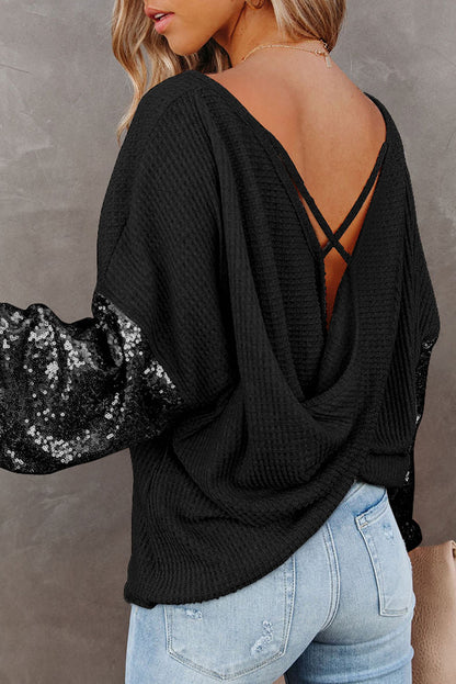 Blouse - Sequin Waffle-Knit