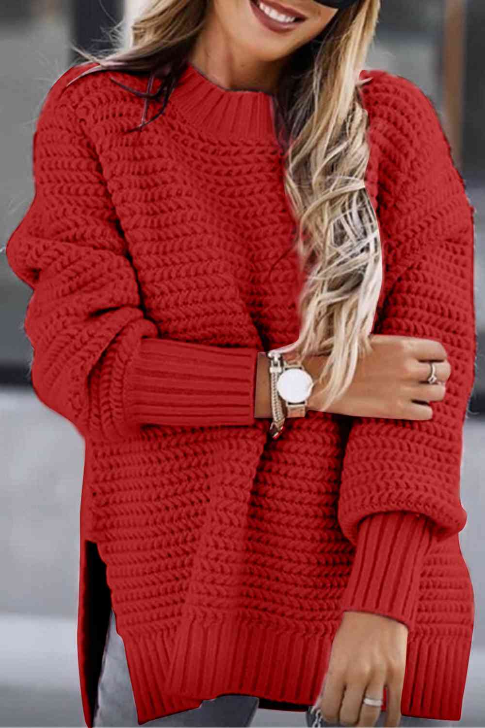 Sweater - Round Neck Side Slit