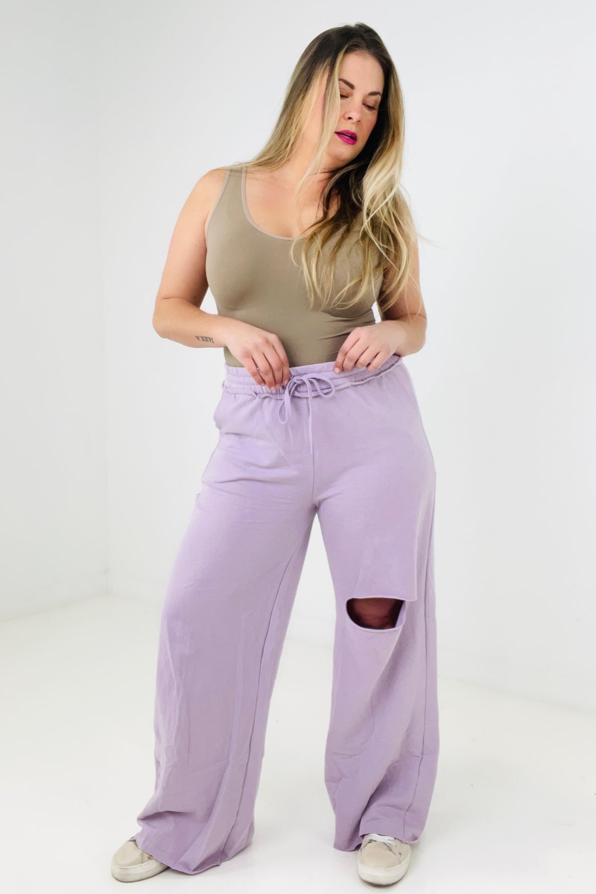 New Colors - Zenana French Terry Laser Cut Pants With Pockets