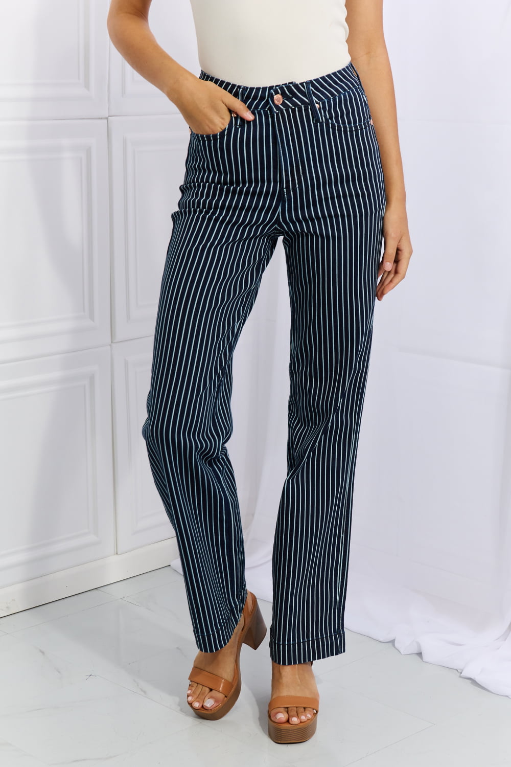 Jeans - "Judy Blue" High Waisted Tummy Control Striped Straight