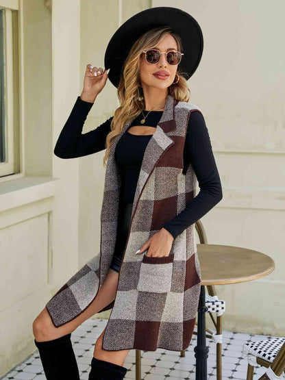 Vest - Plaid Lapel Collar Long