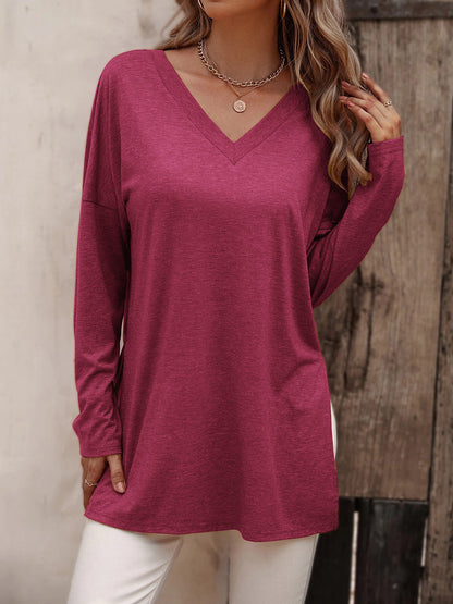 Top - V-Neck Long Sleeve Slit