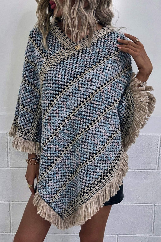 Poncho - V-Neck Fringe Hem