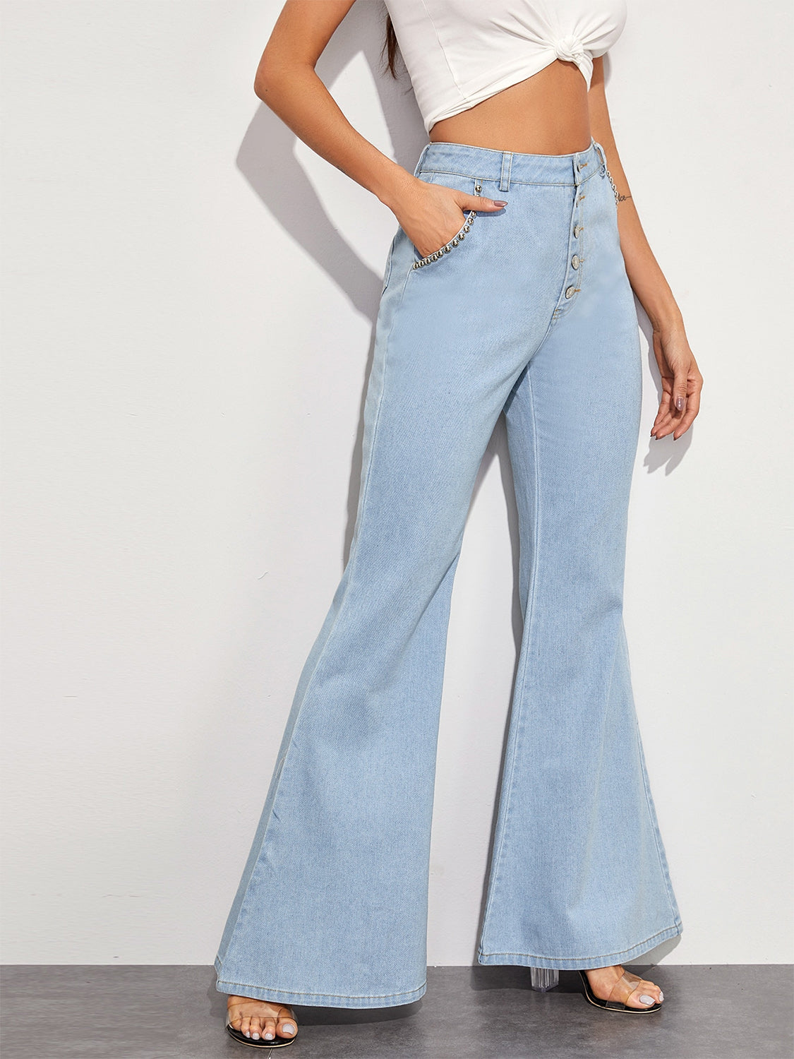 Button Fly Wide Leg Jeans